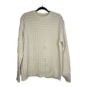 Oscar De La‎ Renta Men's L Beige Cream Waffle Knit Weave Design Cotton Sweater